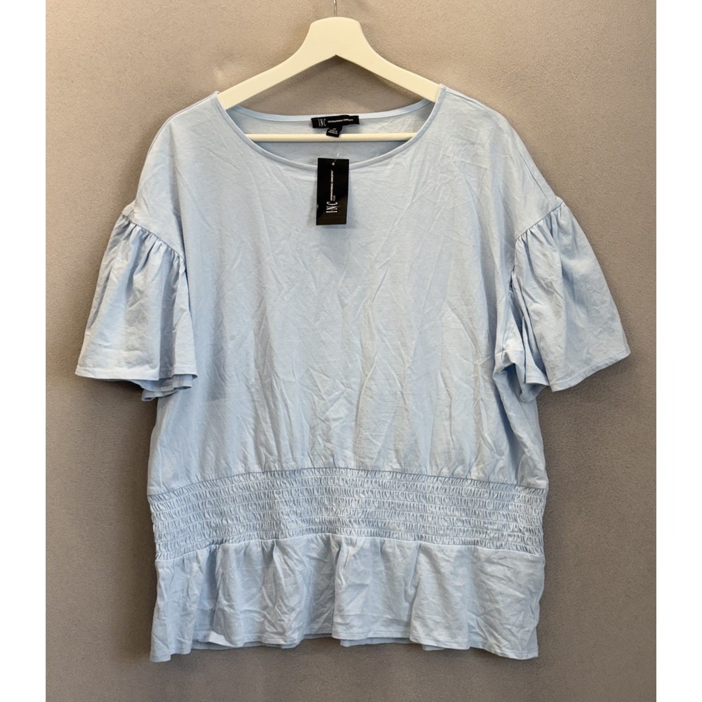 INC International Concepts Women's Plus Sz 2X Smock Waist Flare Ruffle Sleeve